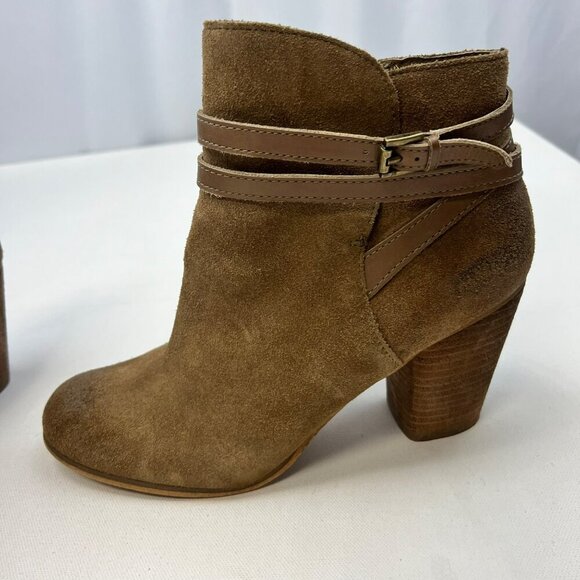 BP Women’s Heeled Ankle Boots Leather Zip Up Tan Size 10.5 Stacked Heel - Picture 6 of 10